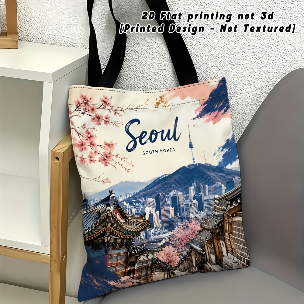 TEMU Sac fourre-tout pour femme à motif de de Séoul, Corée - Sac à bandoulière style sur le thème coréen avec sangle, en lavable en machine, adapté