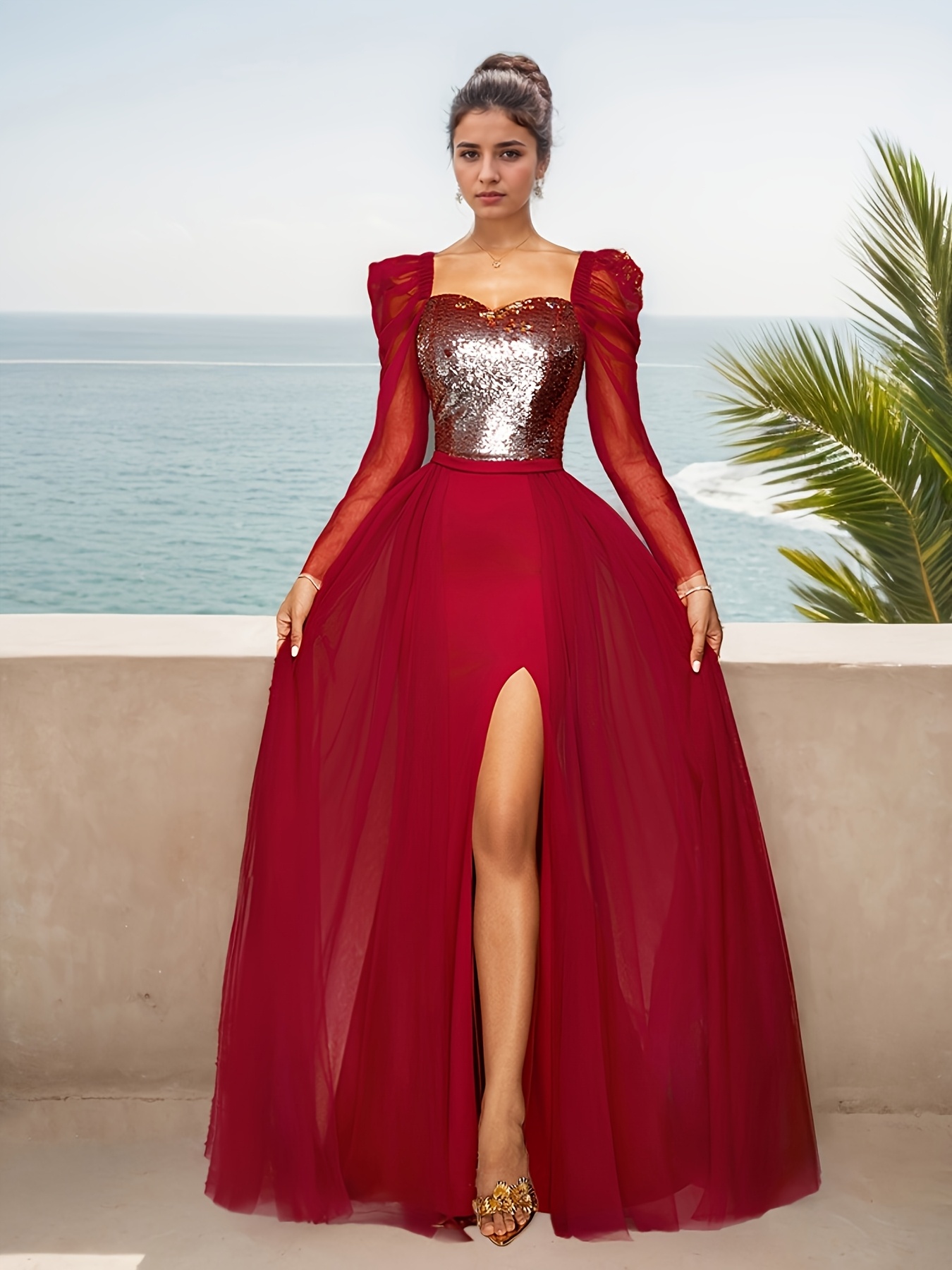 knee length dresses for ladies Same Mesh Maxi Dress | Red Tropical main image 0