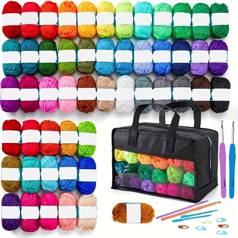 70/43pcs 52 Count Acrylic Yarn, Size 1820, 52 Colors, 4 Crochet Hooks, 2 Knitting Needles, 11 Needle Labels, 1 Bag, Suitable For Crochet Knitting, Gifts For Beginners And Adults (colors Of Are Random)