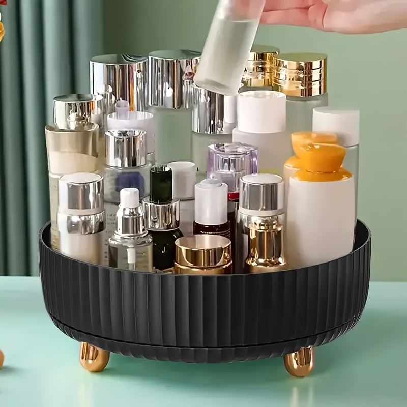 

Zlxtxpor Large Capacity 360° Rotating Makeup & Perfume Organizer - Elegant Storage Tray With Golden Accents, Multifunctional Round Cosmetic Holder, No Required, Polished , Vanity Tray