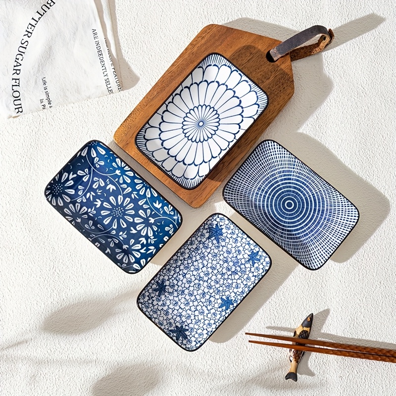 4pcs Set Of Boho Small Ceramic Sushi & Dessert Plates For Home Decor Microwave And Dishwasher Safe