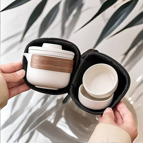 1 set of 4pcs ceramic fu tea set suitable for home use outdoor travel portable teapot and teacups ideal for business trips for room office reception area tea table and tea tray