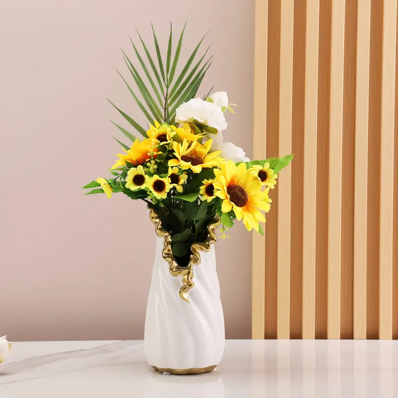 Vase en Céramique Blanc et Doré Créatif