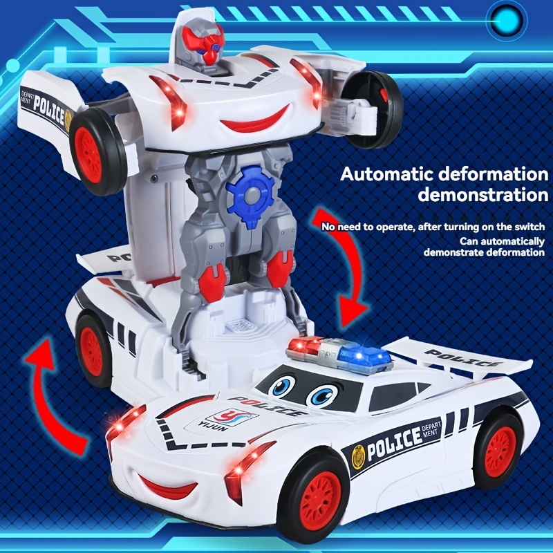 TEMU 1pc Electric Police Car With Lights And Music, Automatic Robot Mode, Universal Wheels, Obstacle-avoiding, Kids Toy Vehicle, Ideal Christmas And