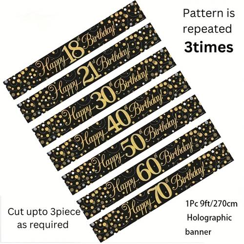 1pc 9ft birthday party banner glittery 16th 18th 21st 30th 40th 50th 60th 70th 80th birthday black and golden birthday party decorations multi purpose indoor and outdoor decoration suitable for doors living rooms gardens patio decorations