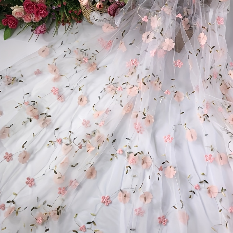 Image of Tulle Fabric By Yard Flower Embroidery Mesh Lace Fabric Soft Tulle Lace Fabric For Clothing Dress Design Women Gown Wedding Dress Curtain Decor Tablecloths Handbags (1pc)