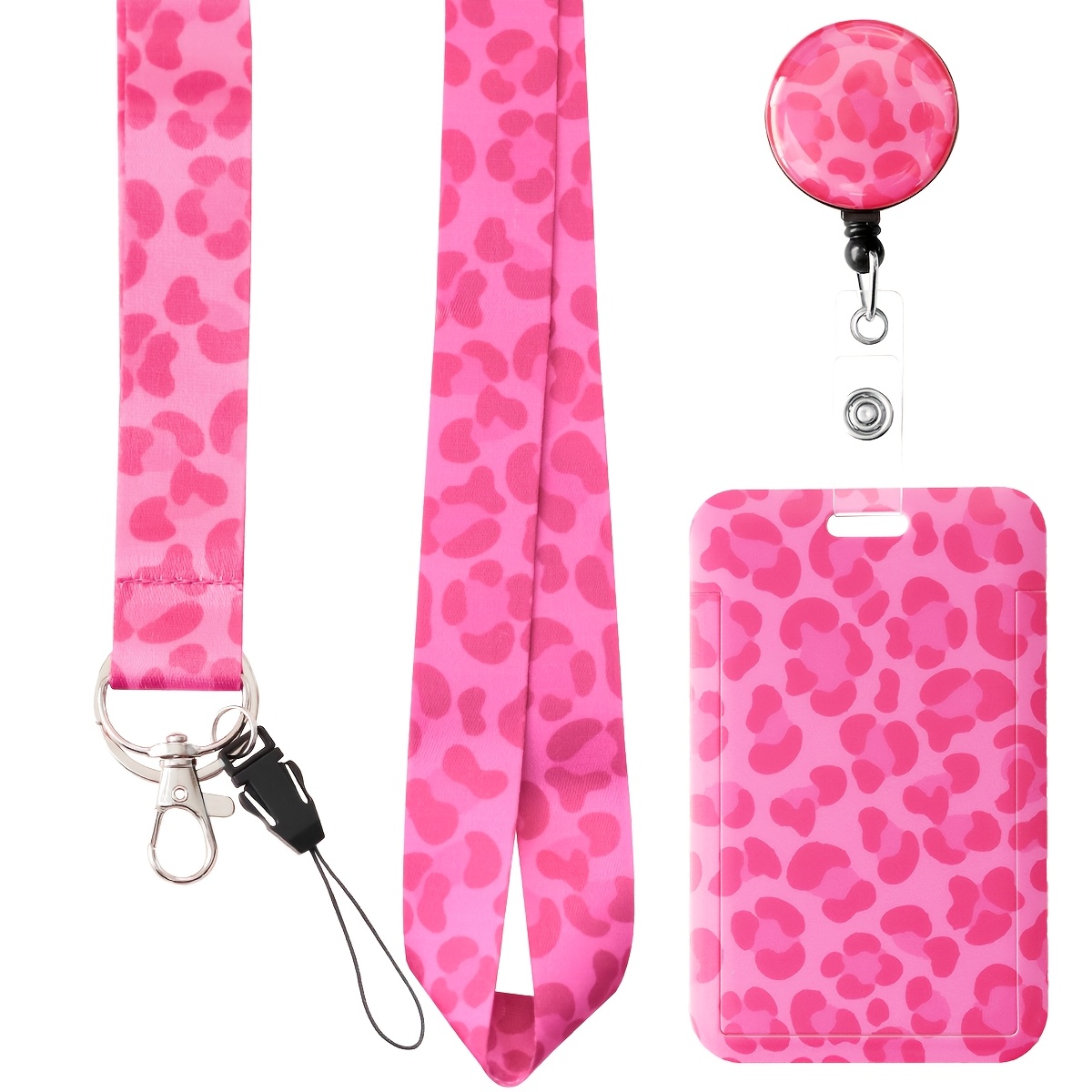 Image of 2d Leopard Print Breakaway Teacher Lanyard Set With Id Badge Card Holder And Retractable Badge Reel, Cute Neck Strap For Keys, Keychain, Credit Card, Pass, Great Gifts For Women, Teachers, Staff