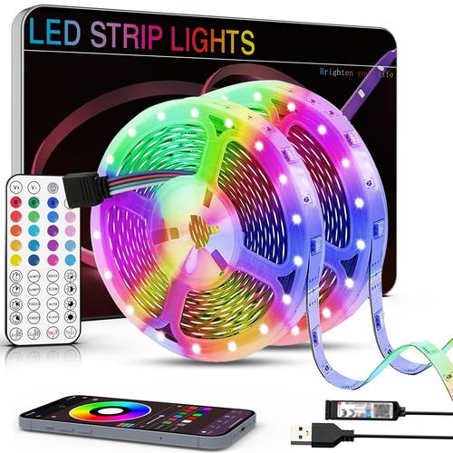 3ft-100ft RGB LED Strip Lights with Music Sync Color Changing Lights, App & Remote Control Via, Dimmable Suitable for Home, Party, RGB for Bedroom, Living Room, RGB Strips for Ceiling, Wall, Battery-