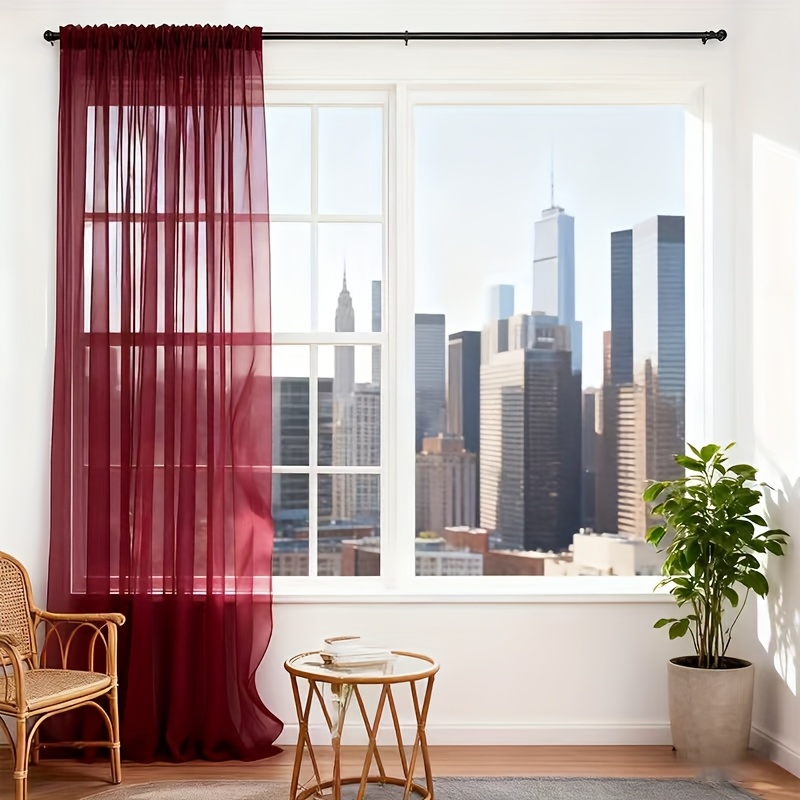 TEMU 1pc Wine Red Semi-transparent Tulle Curtains, 100% Polyester Fiber Breathable Mesh Design, Pole Bag Design, 5.33*9.96ft, Suitable For Living