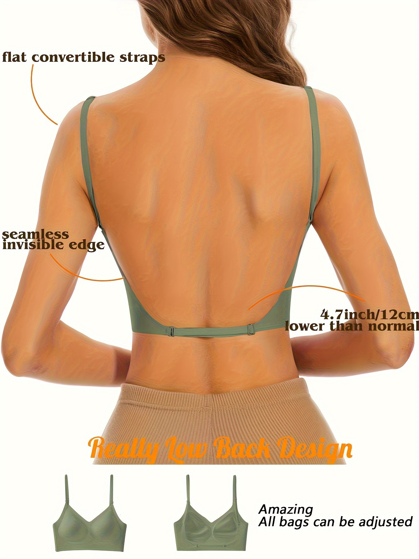 Seamless Backless T-Shirt Bra for Women - Sexy, Wireless with Removable Pads, Nylon & Elastane Blend, Hand Washable