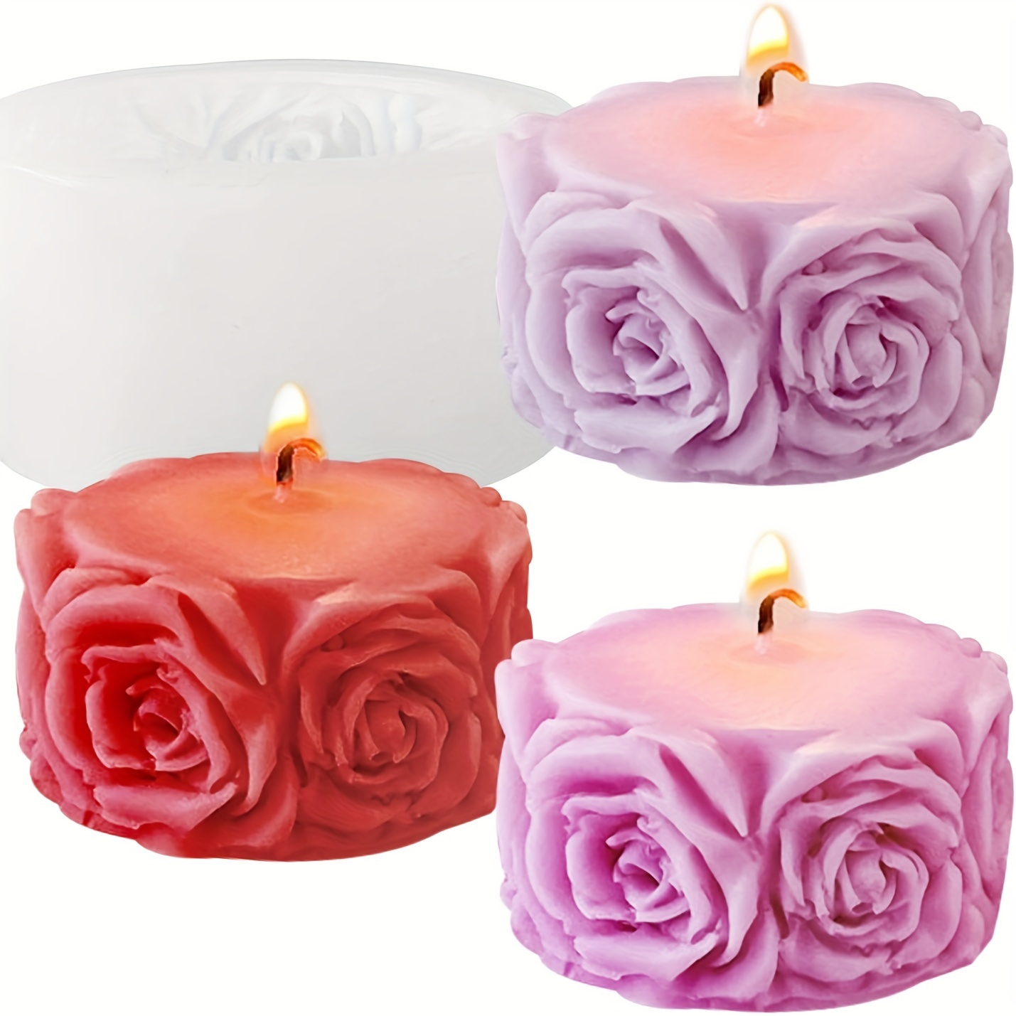 

Cylindrical Rose Flower Silicone Mold For Candles Candle Making Easy To Wash And Remove Mold