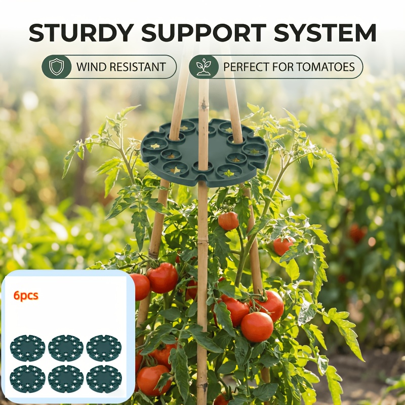 Image of 2/6/12pcs Plant Support Stake Holders - Budget-/dark Green (random) Plastic Garden Connector Disks For Climbing Plants, Adjustable Trellis Ring For Tomatoes, , Flowers - Sturdy Diy For Stakes