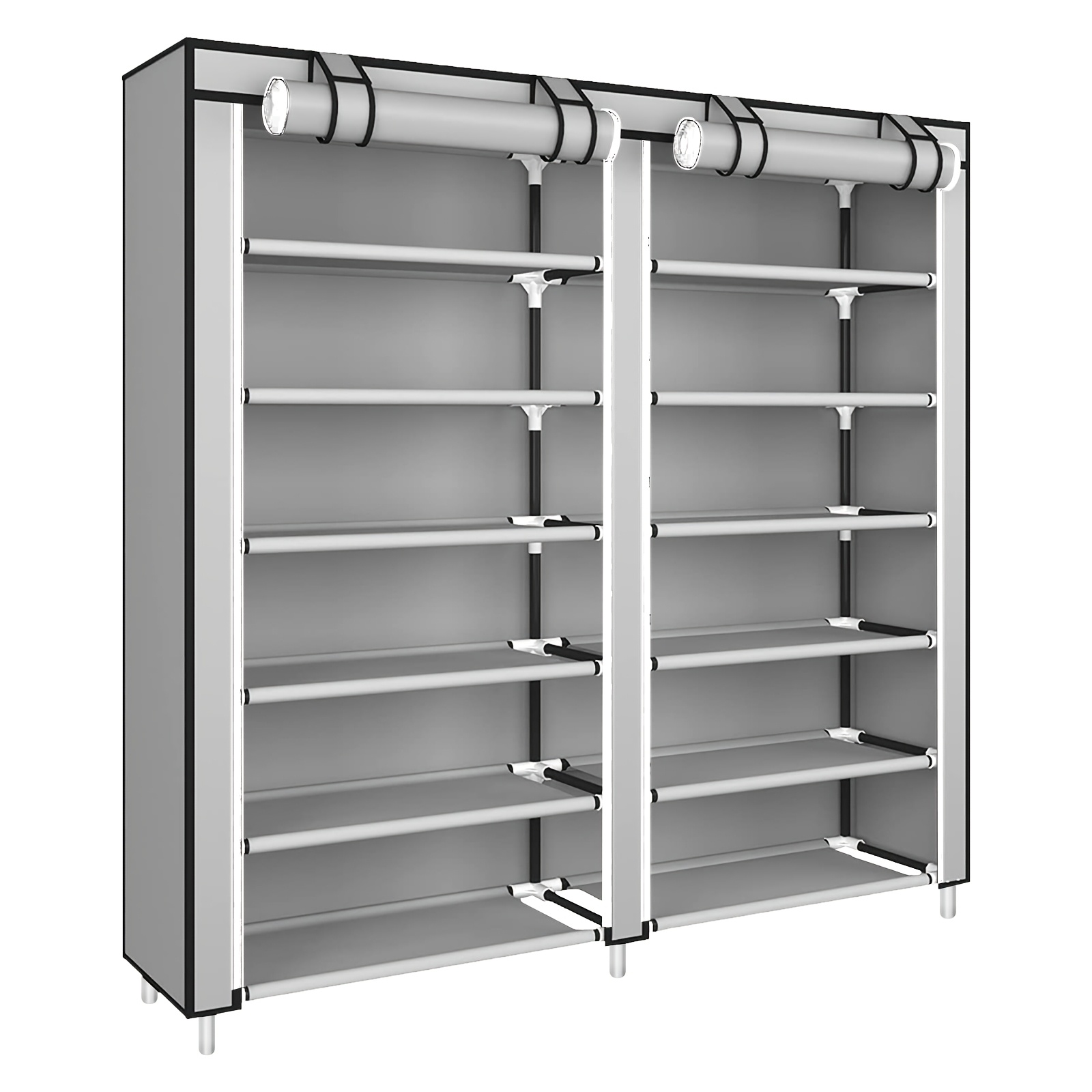 Light Gray Fabric Shoe Storage Unit With 2 Columns And 6 Compartments, Ideal For Space In Living Rooms, , Bedrooms, Rental , And Dorms