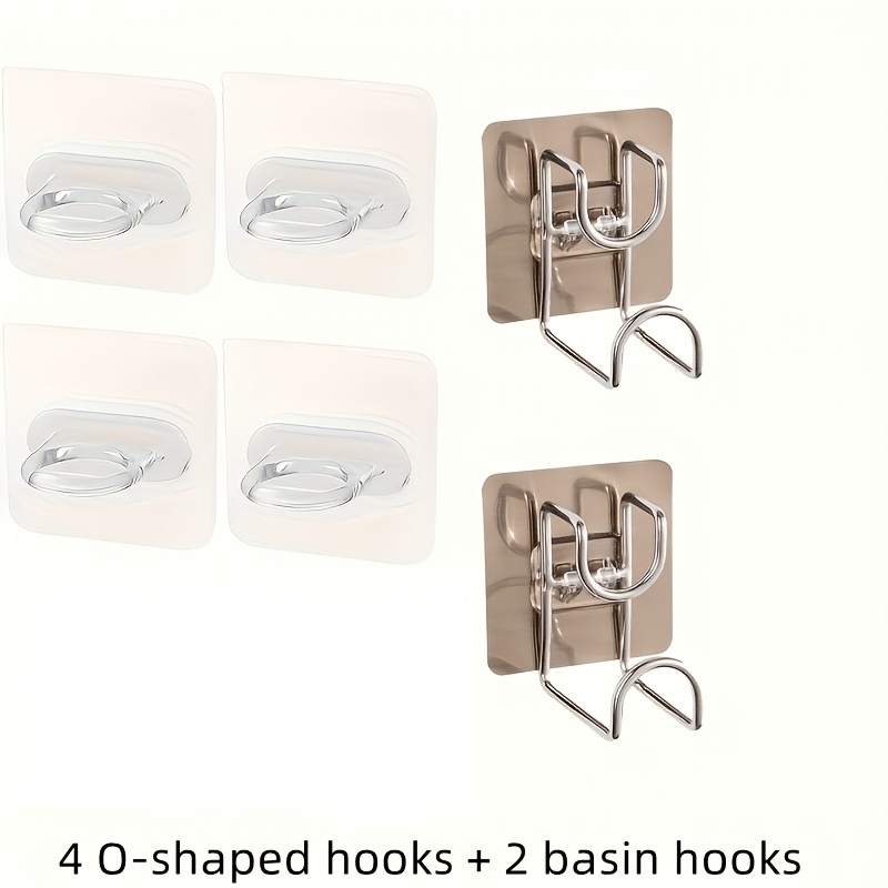 TEMU Set da 6 ganci pratici per bagno - (4 ganci a forma di O + 2 ganci per lavabo) Porta spray multifunzionale, gancio per bastone per tende,