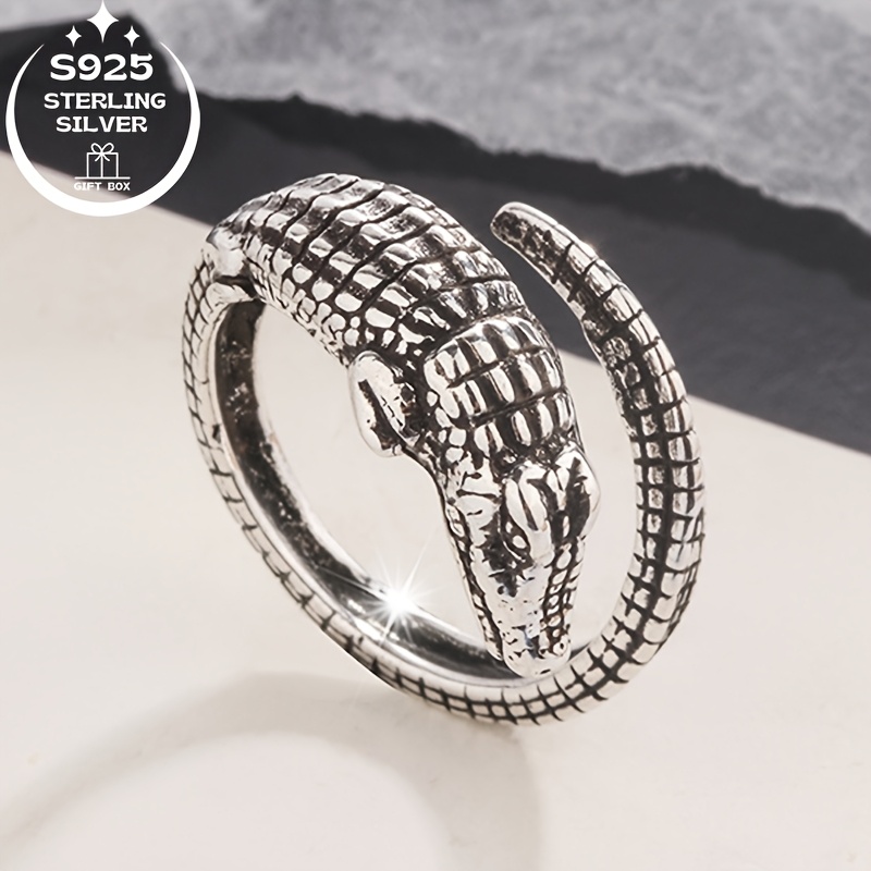 925 Silver Crocodile Ring for Women, Adjustable
