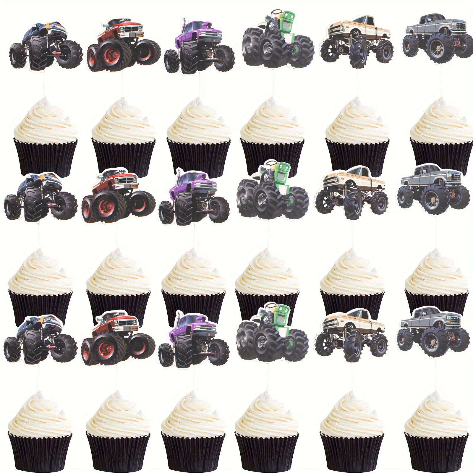 

Monster Truck Cake Toppers - 18 Pack Durable Car Cupcake Toppers For Birthday Party Decor, Vehicle Theme Cake Decorations, Fun Party Supplies For Kids & Adults - Applicable Age Group 14+