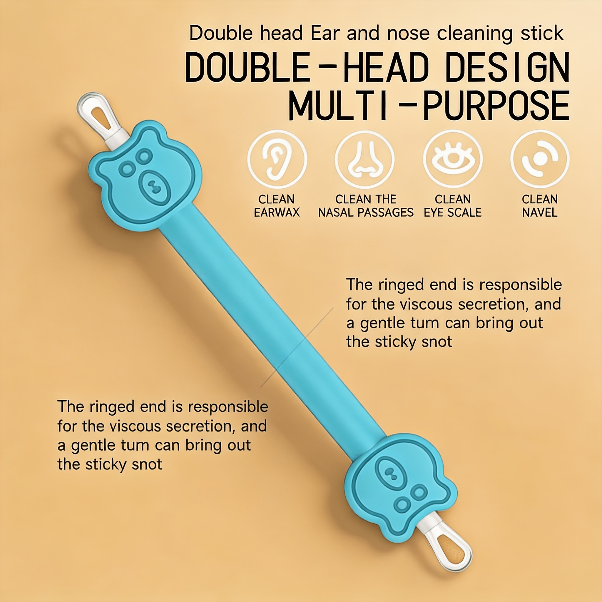 Blue Teddy Bear 2-In-1 Nose and Ear Cleaner Tool for Babies