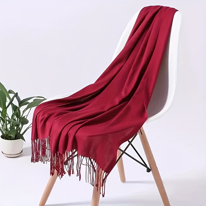 TEMU 1pc 200Cm Elegante Bufanda con Borla Multicolor Opcional de Color Sólido - de Cachemira, Para Todas y , Chal para Mujer