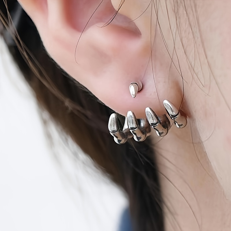 1 Pair Halloween Retro Gothic Style Skull Hand Bone Stud Earrings, Punk Gothic Dark Style Front And Back Style Earrings