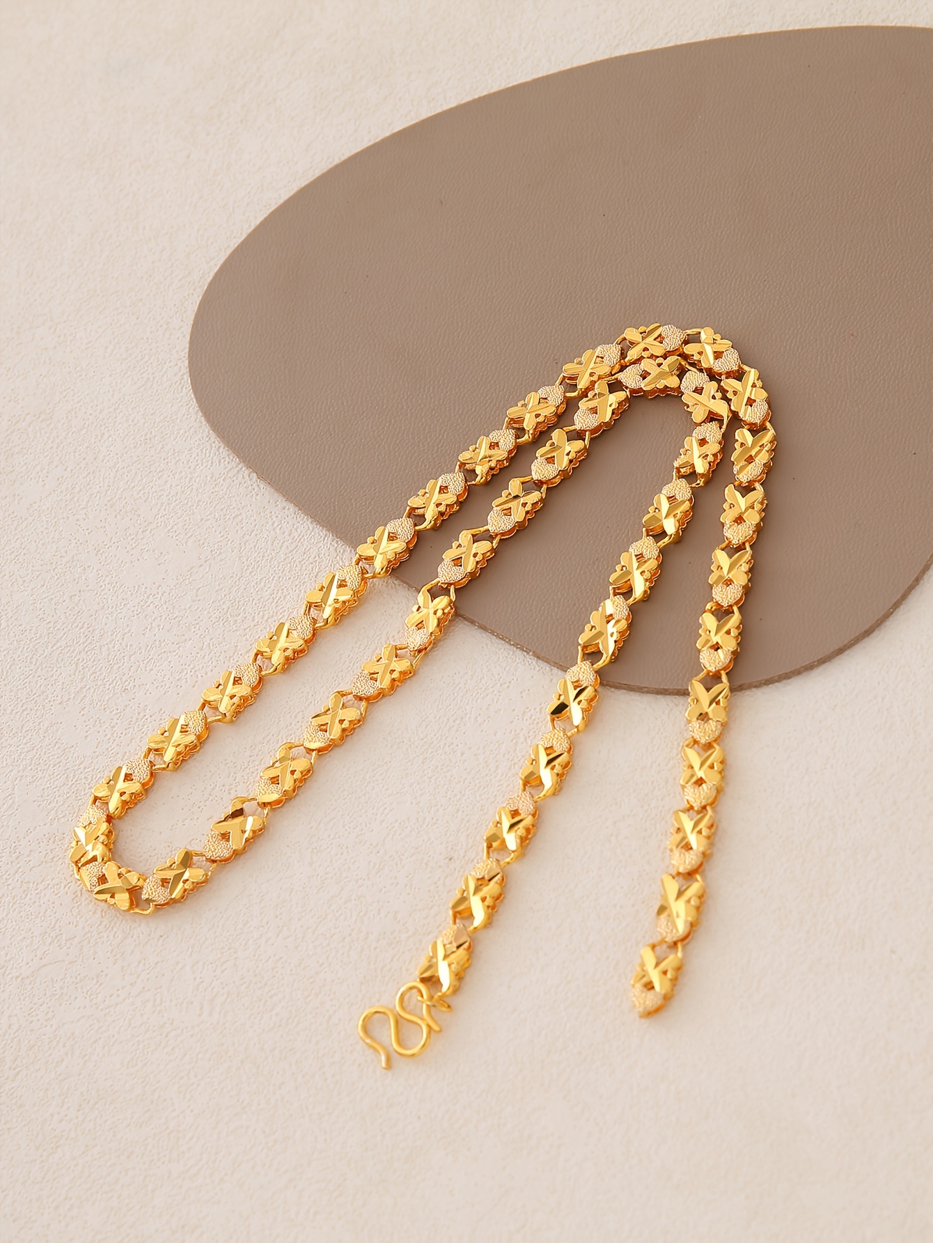 elegant vintage inspired 24k gold plated link necklace for   for weddings everyday   middle eastern birdal jewelry details 1