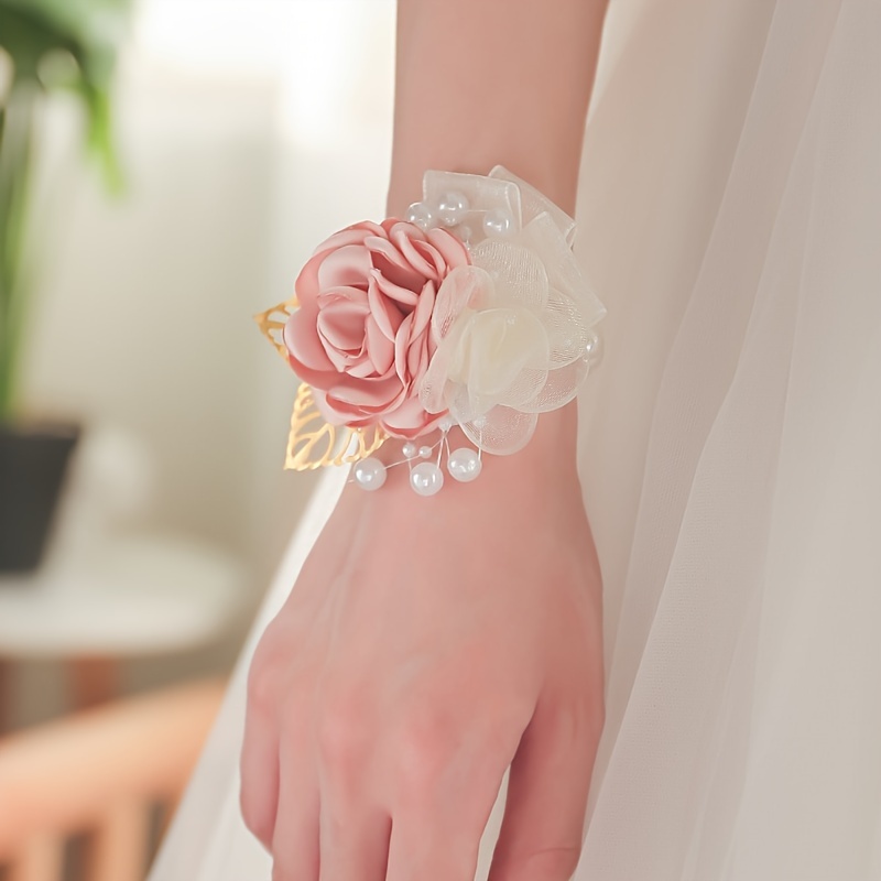 

Boho Style Bridal Wrist Corsage - Elegant And Lace Floral Design With Premium Pearl Accents - Polyester Fiber Wedding Accessory For Bridesmaids And Party Celebrations - Pack Of 1