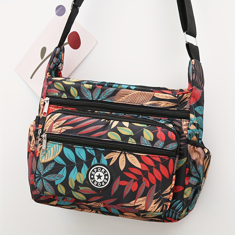 

Sac Bandoulière en Nylon à Motif de Feuilles Aquarelle pour Femme - Bandoulière Ajustable, Multi-Compartiments, Grande , Léger, Style Décontracté avec Fermeture Éclair et Doublure en Polyester