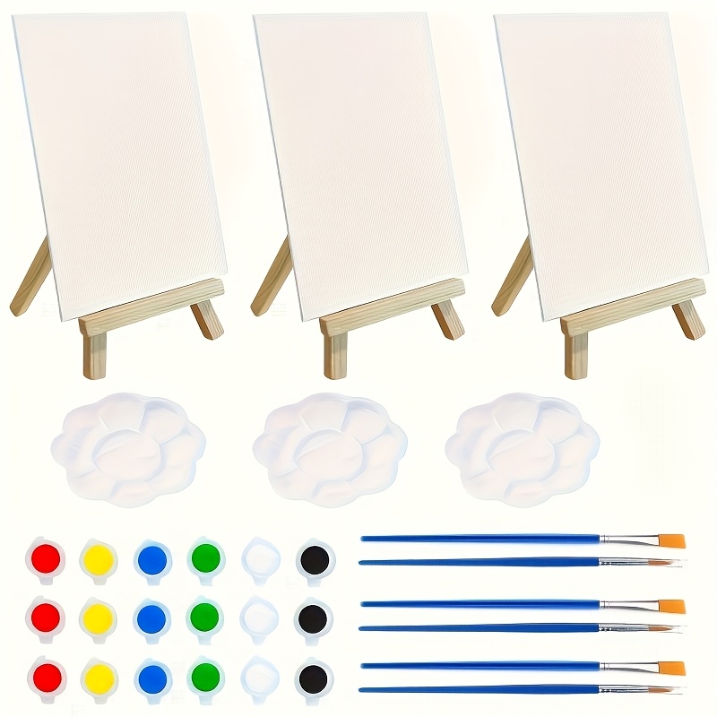 15pcs paint kit mini stretched canvas with easel paints strips brushes palette art set for classroom birthday party favors