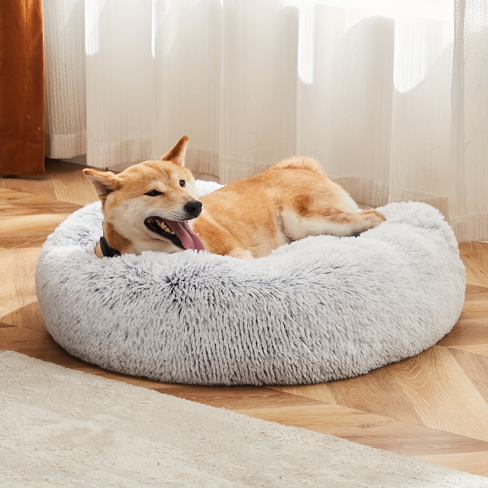 

Calming Dog Bed For Large Dogs, Washable Large Pet Bed, Anti-slip Round Fluffy Plush Faux Fur Dog Bed, To 90 Lbs Pets