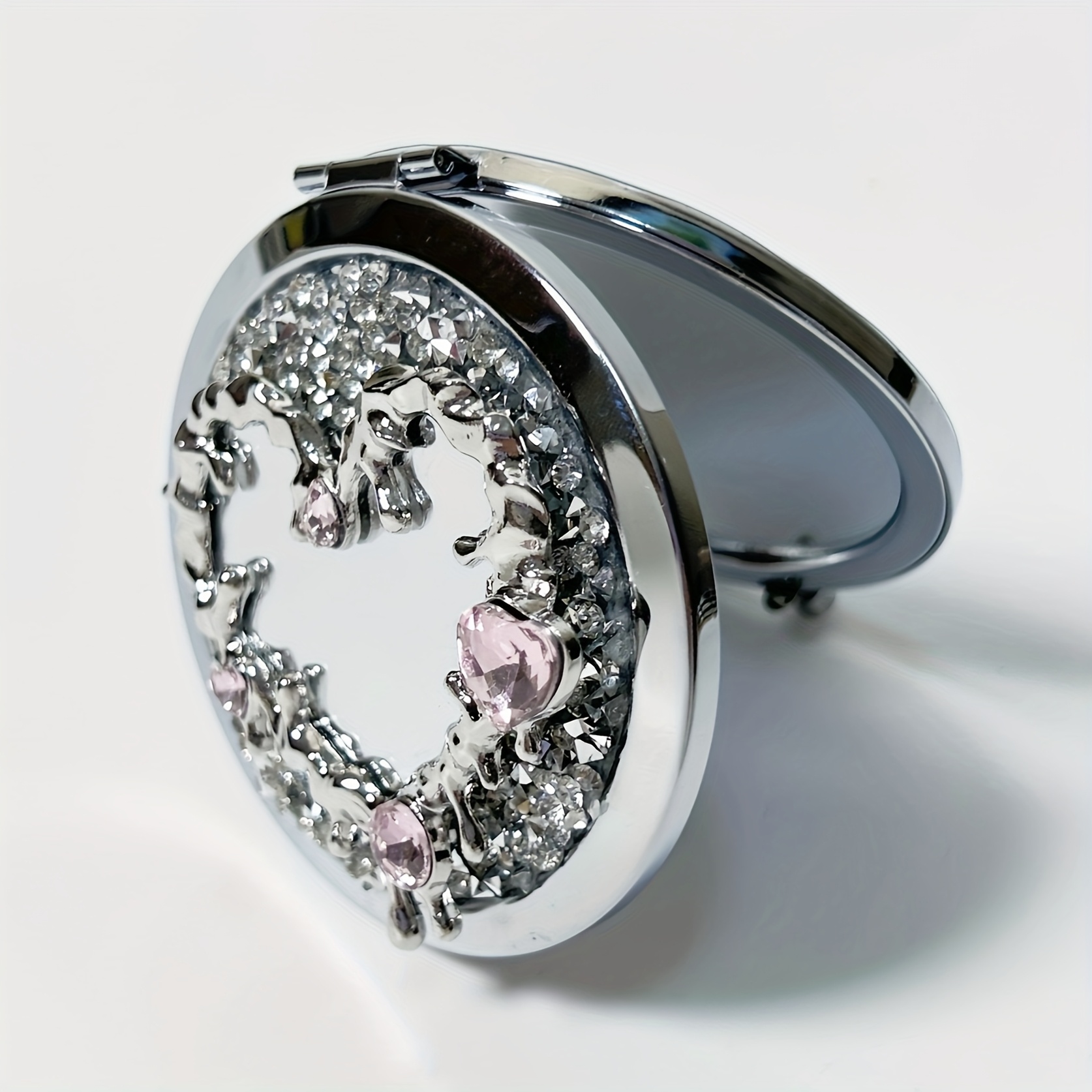 Silvery Glitter Compact Pocket Mirror for Purse
