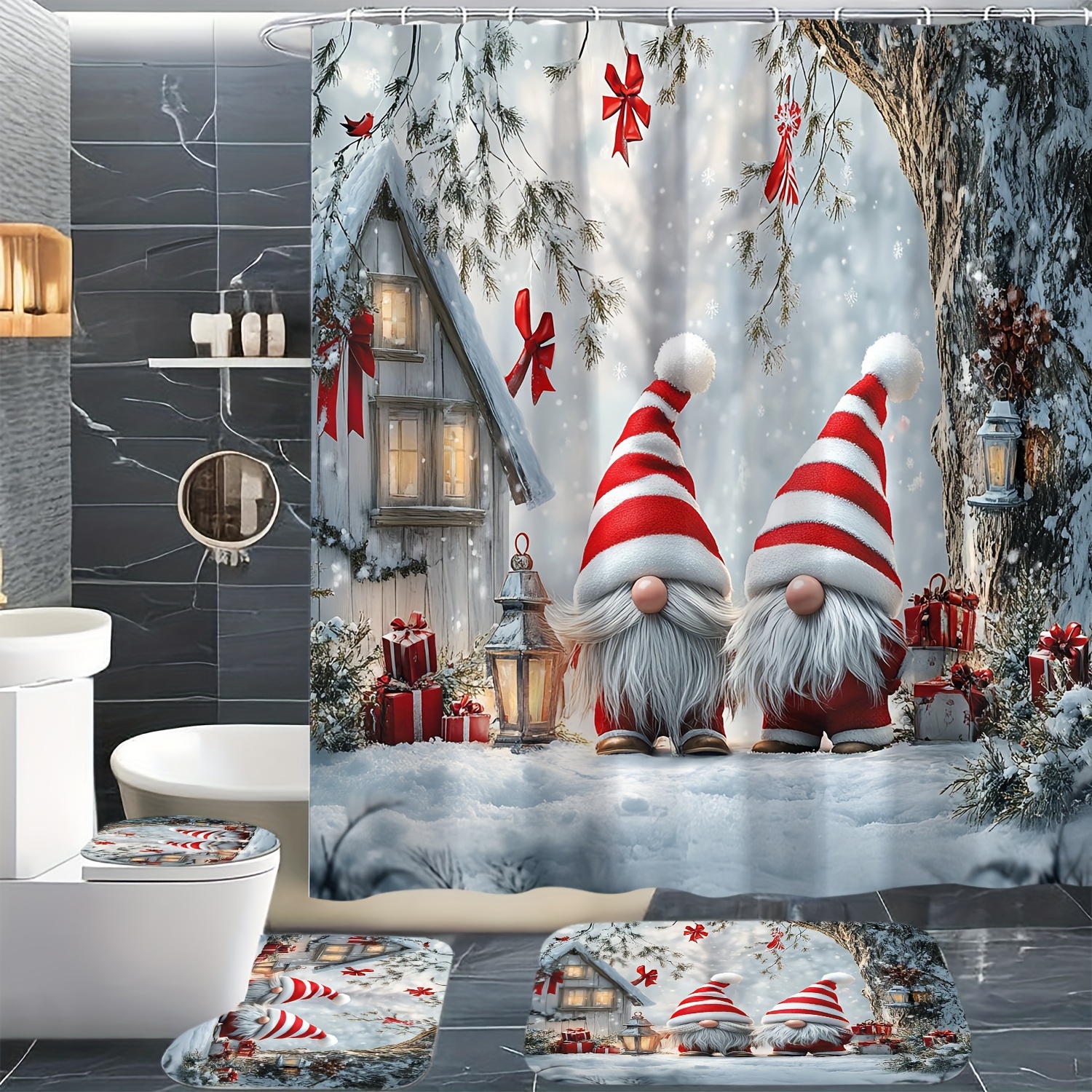 

Christmas Bath Drapes 12 , , - Polyester Bath Decor Set - Non-woven , Bathroom For And (1pc/4pc )