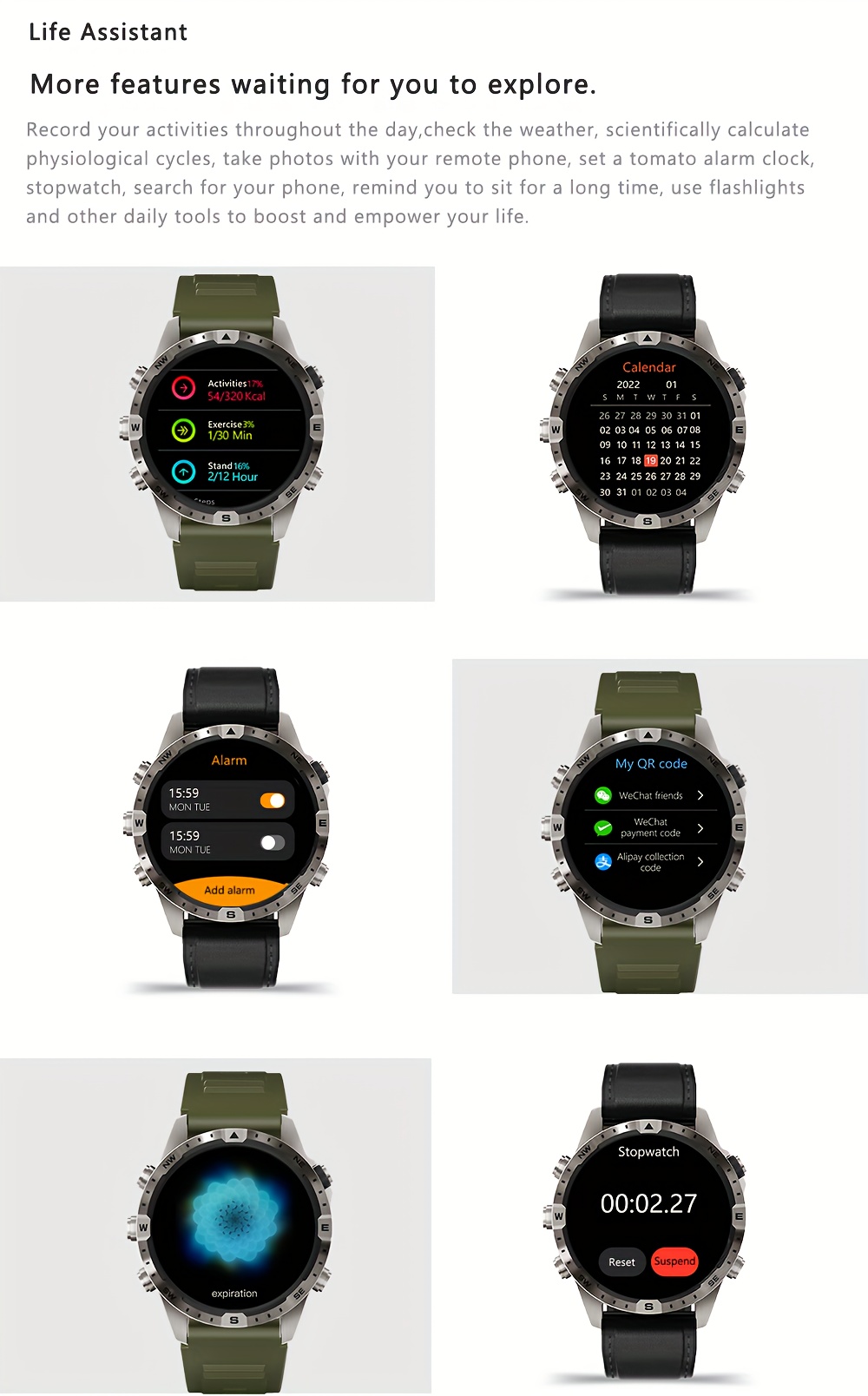 new smart watch full screen touch high aluminum glass cover high strength wear resistant glass dynamic dial cycling running climbing and other   mobile phone interconnection wireless call fitness   long life details 8