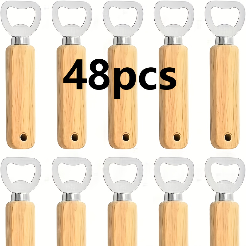 Image of Dofiki 24/48pcs Wooden Bottle Opener With Hole Hanging Design Beer Cap Opener Kitchen Bar Tool For Europe, Wood