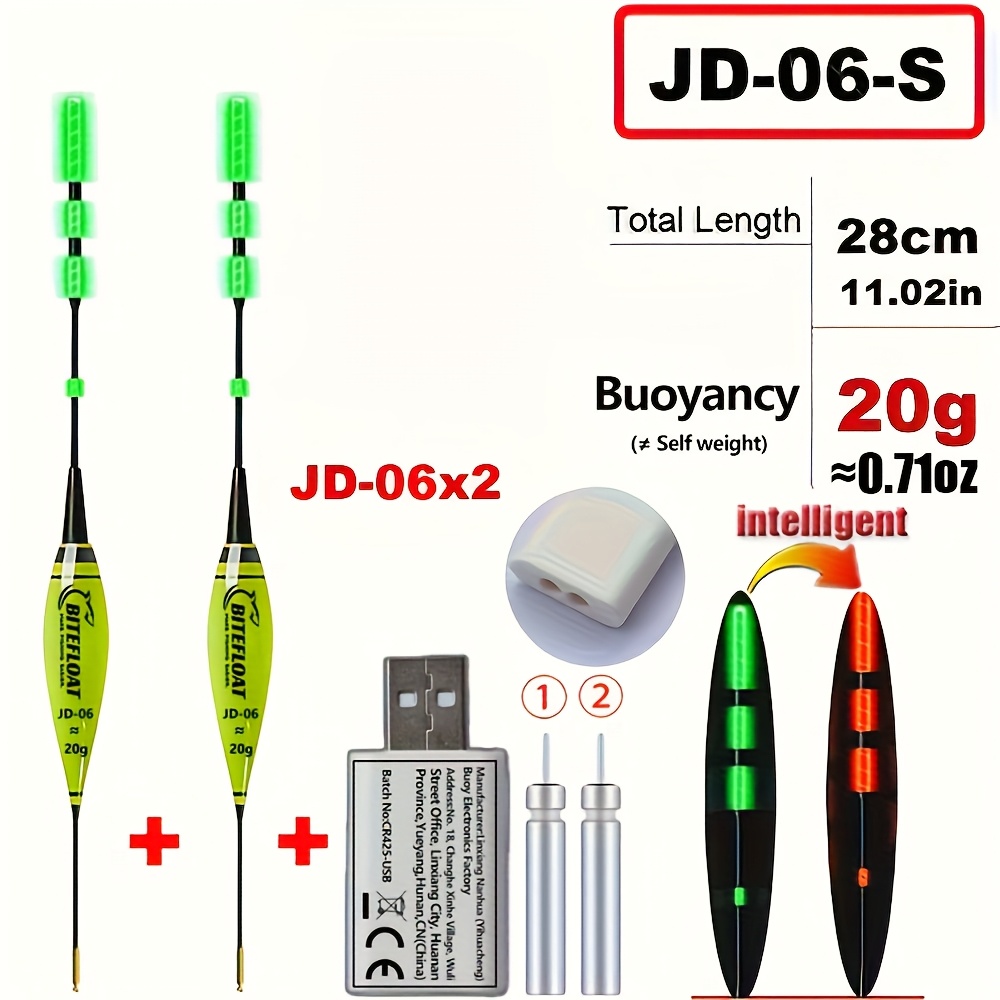 Image of 2/set Of Intelligent Fishing Electronic Float With Cr425 Rechargeable Battery Charger Set, Night Light Float Biting Hook Color Changing European Carp Fishing Accessory Set