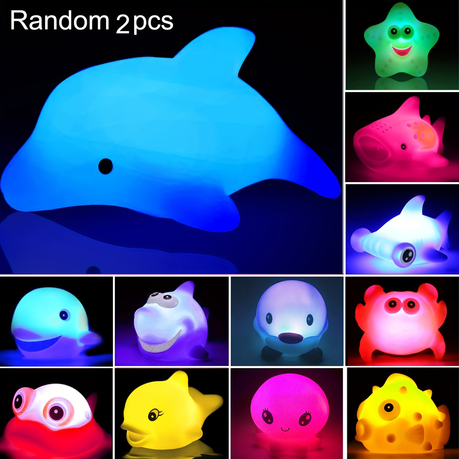 TEMU Bath Toys, Light Up Ocean Sea Animal Set, Flashing Colorful Led Light Floating Bathtub Toys For Kid Preschool, Great Gift For Bathroom Water Tub