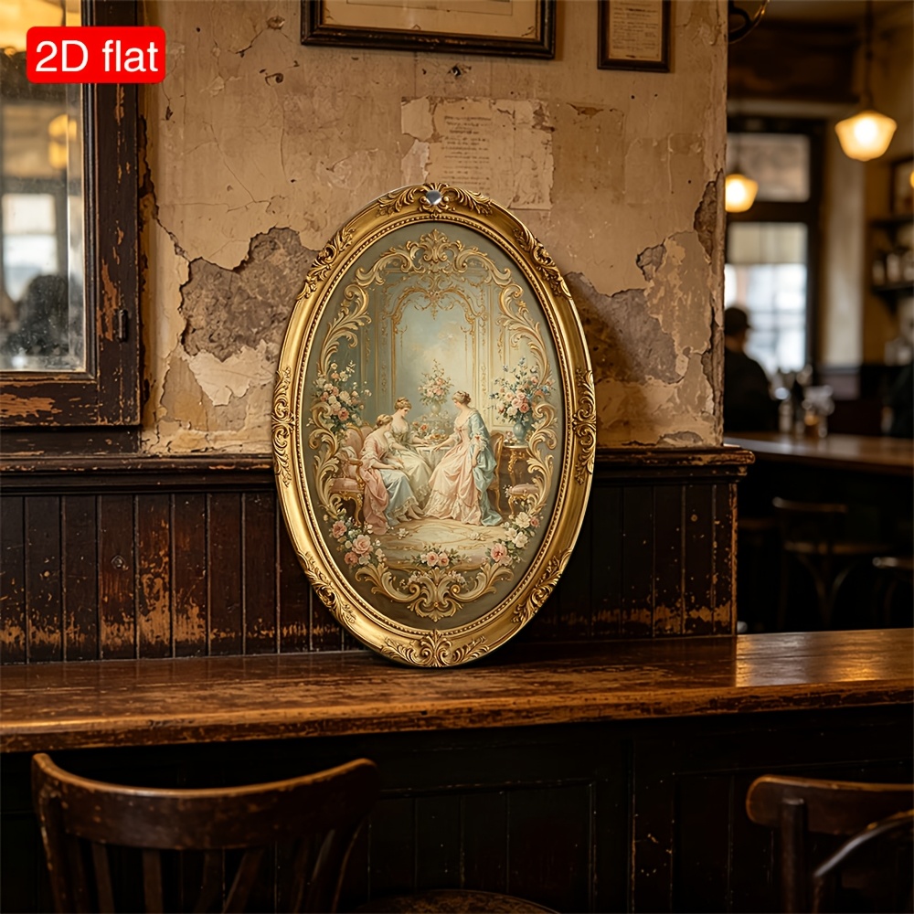 TEMU 2d Flat, 1pc Classical Oval Golden Painting Frame, Depicting Elegant Scene, Classic European Style Wall Decor, Is A Good Gift, Very Suitable For