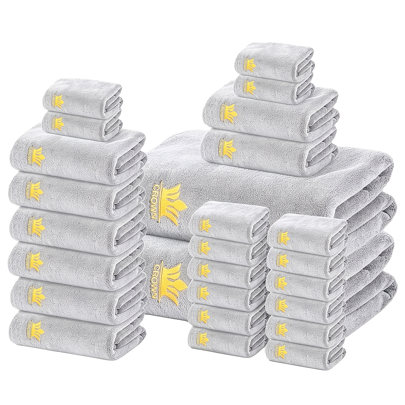 26pcs Solid Towel Set, Includes 16 Washcloths + 8 Hand Towels + 2 Bath Towels, Bathroom Towels Bale Set, Absorbent, Soft And Comfortable, Absorbent, Suitable For Gym, Bathroom Shower, Hotel