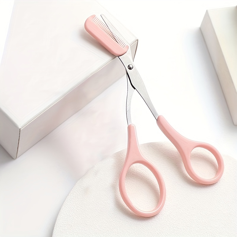 

Precision Pink Eyebrow Trimming Scissors With Built-in Comb - Stainless Steel, -free,