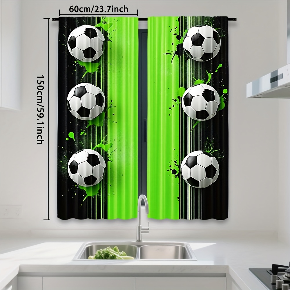 TEMU Set Of 2, Curtains Featuring A Football Design Made Of Polyester With A Rod , Allowing Light To Filter Through. High-definition Suitable For