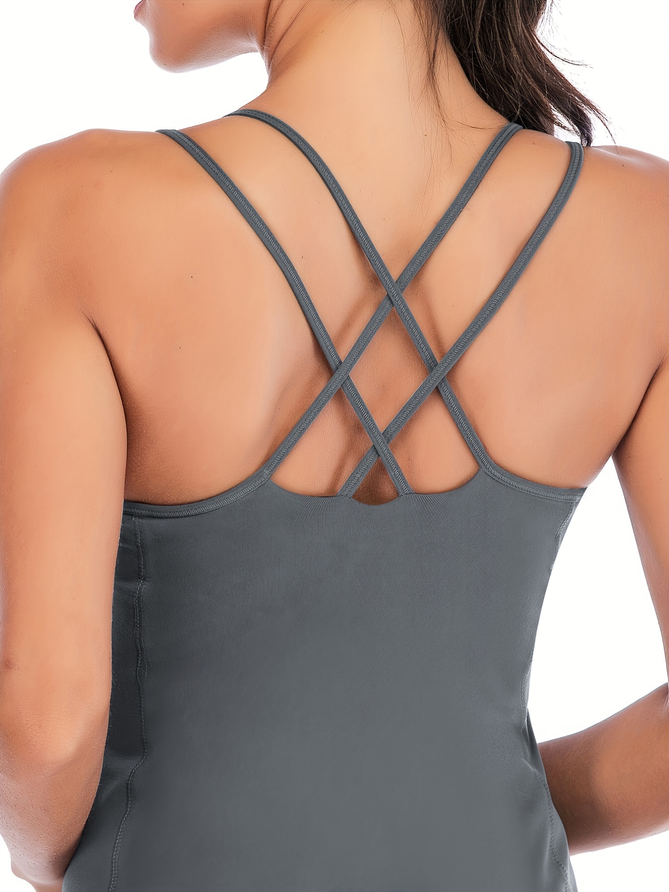 Women's Open Back Workout Tank Top with Built in Bra Athletic Yoga