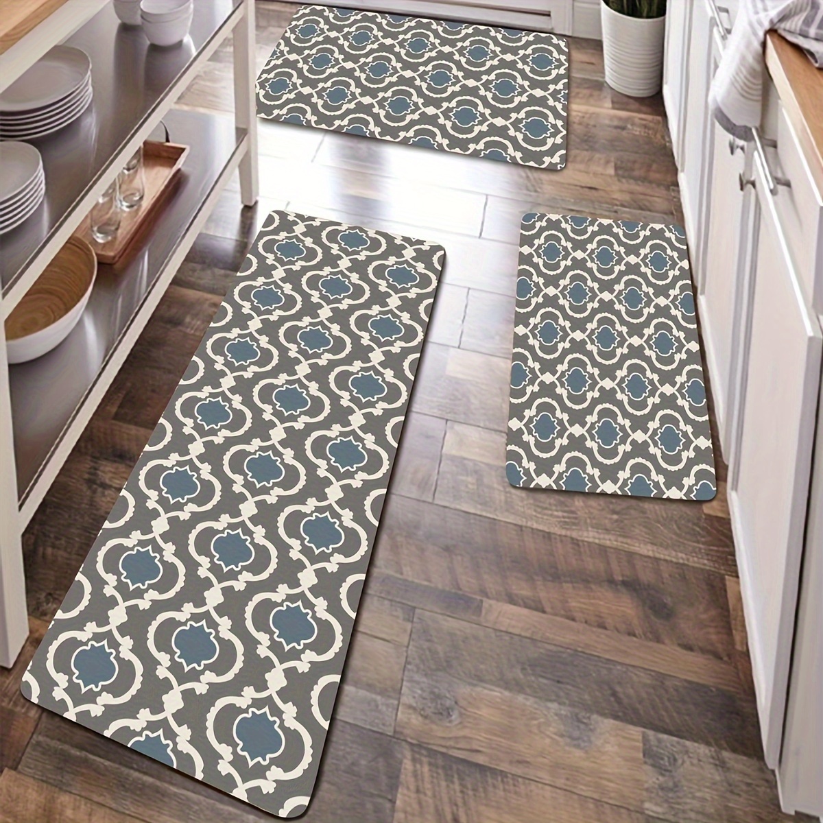 

3-piece Kitchen Rug Set - Machine Washable Non-slip Mats - Durable Polyester Rectangular Runner And Area Rugs For Laundry, Bathroom, And Bedroom - 40x60cm, 50x80cm, 40x120cm
