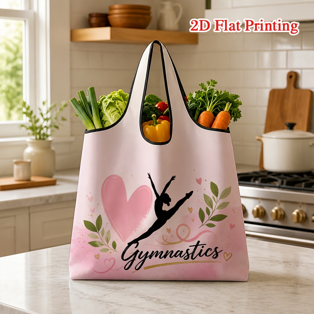 1pc   gymnastics printed shopping bag for daily use suitable for supermarket travel and beach machine washable with shoulder strap foldable tote bag versatile commuter bag for office workers outdoor grocery bag