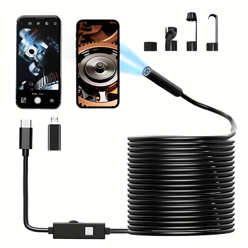TEMU Endoscope Camera With Light, 1920p Hd Borescope Tools With 8 Adjustable Led Lights, Endoscope With Semi-rigid Camera, Inspection Borescope For Cell Phone16.4ft Single Lens