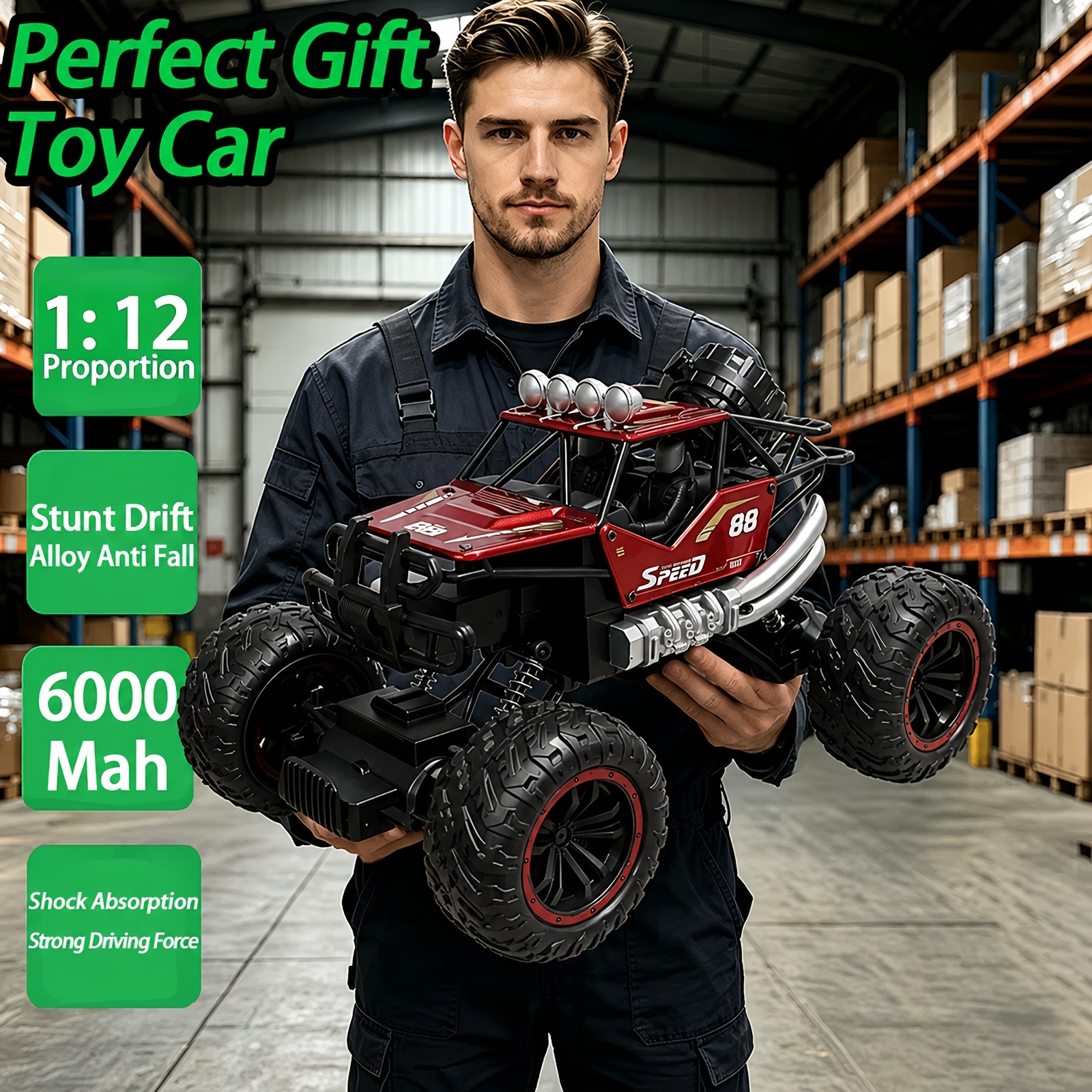 TEMU 1: 12 Heavy-duty Rc Off-road Climbing Vehicle Skeleton Monster Truck 2.4ghz Racing Car Suitable For Children Aged 6 And Above
