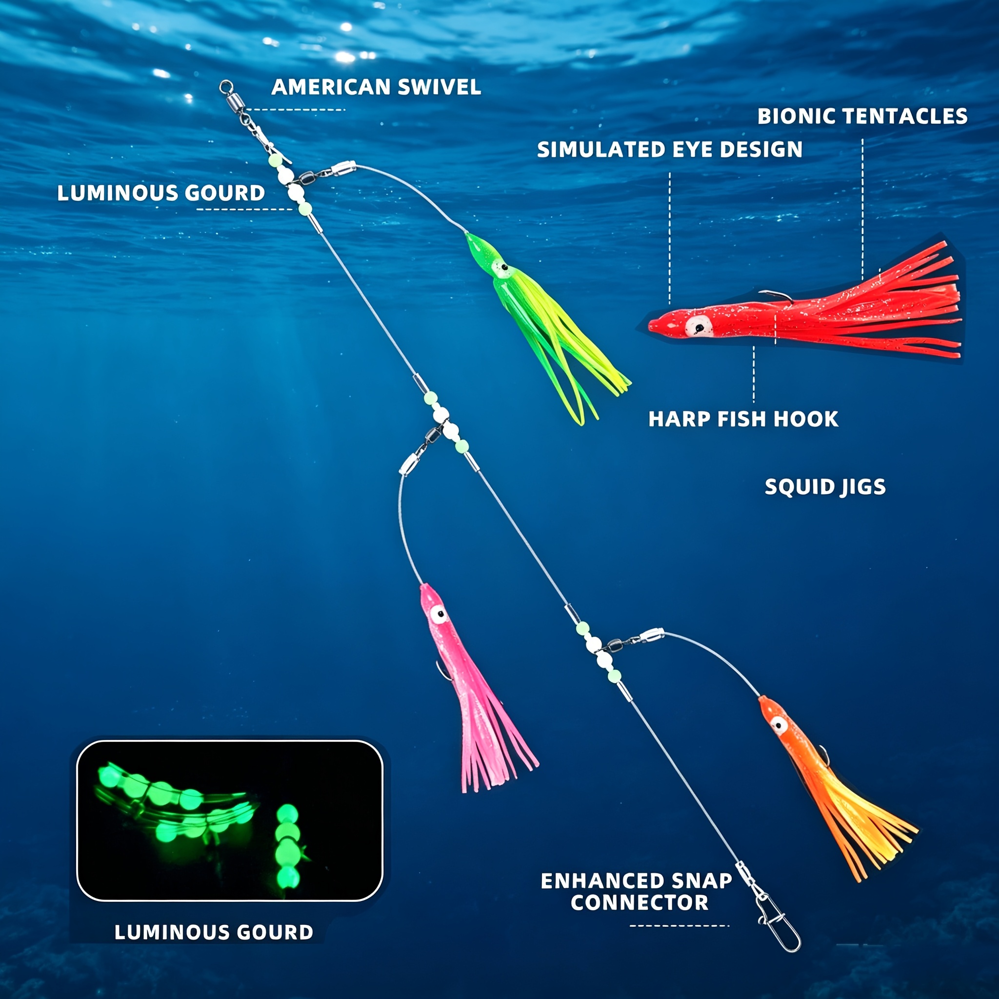 TEMU 1 pz Impianto da , Impianto da Pesca a , Connettore Girevole Americano in Acciaio , Impianto da Pesca a Zucca Luminosa con Esca a , per , Pesca