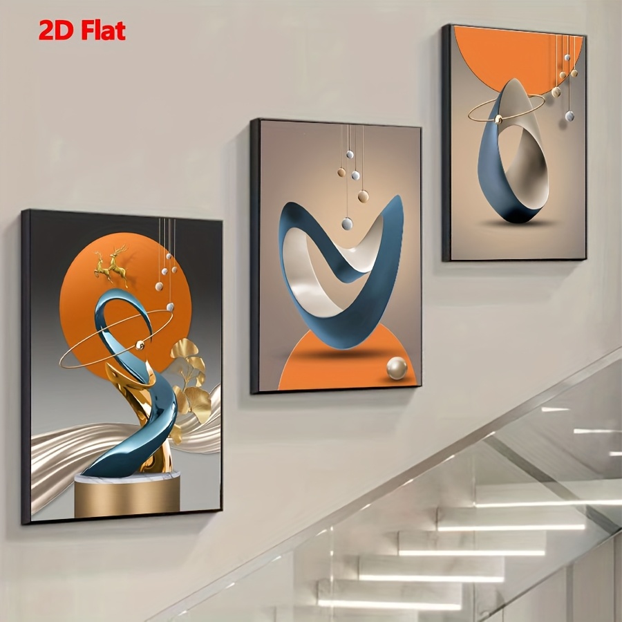 E-shop 2D Flach, 3er-Set Moderne Geometrische Poster - Nordisches Licht Luxus Abstrakte Linienzeichnungen, Ideal für Wohnkultur,
