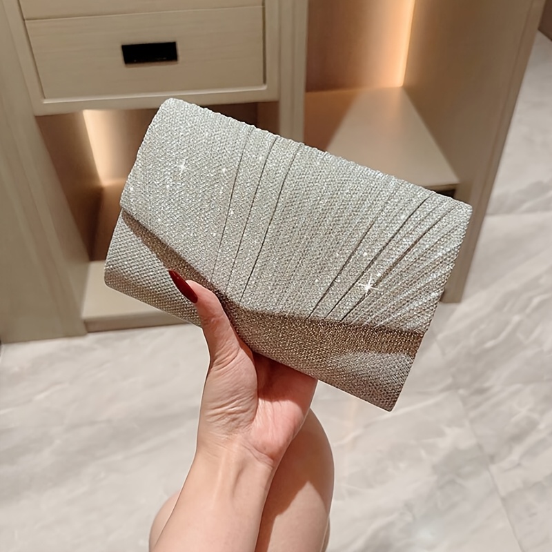 TEMU New Women's Ruched Shimmering Evening Bag Premium Handbag Evening Bag Dress Bag Clutch Bag Wedding Bag , Perfect For Weddings, Conferences,