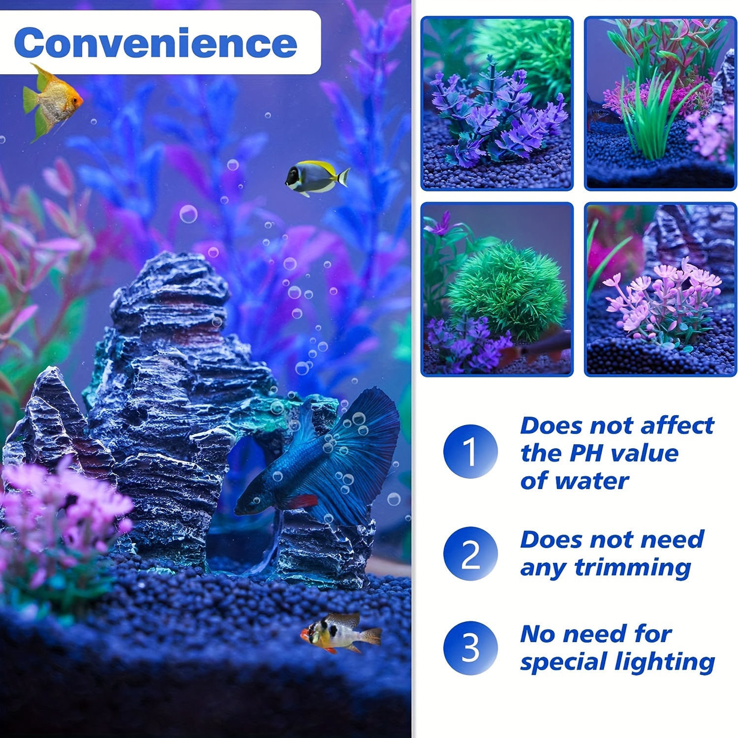 8pcs Aquarium Decorations Fish Tank Artificial Plastic Plants Cave
