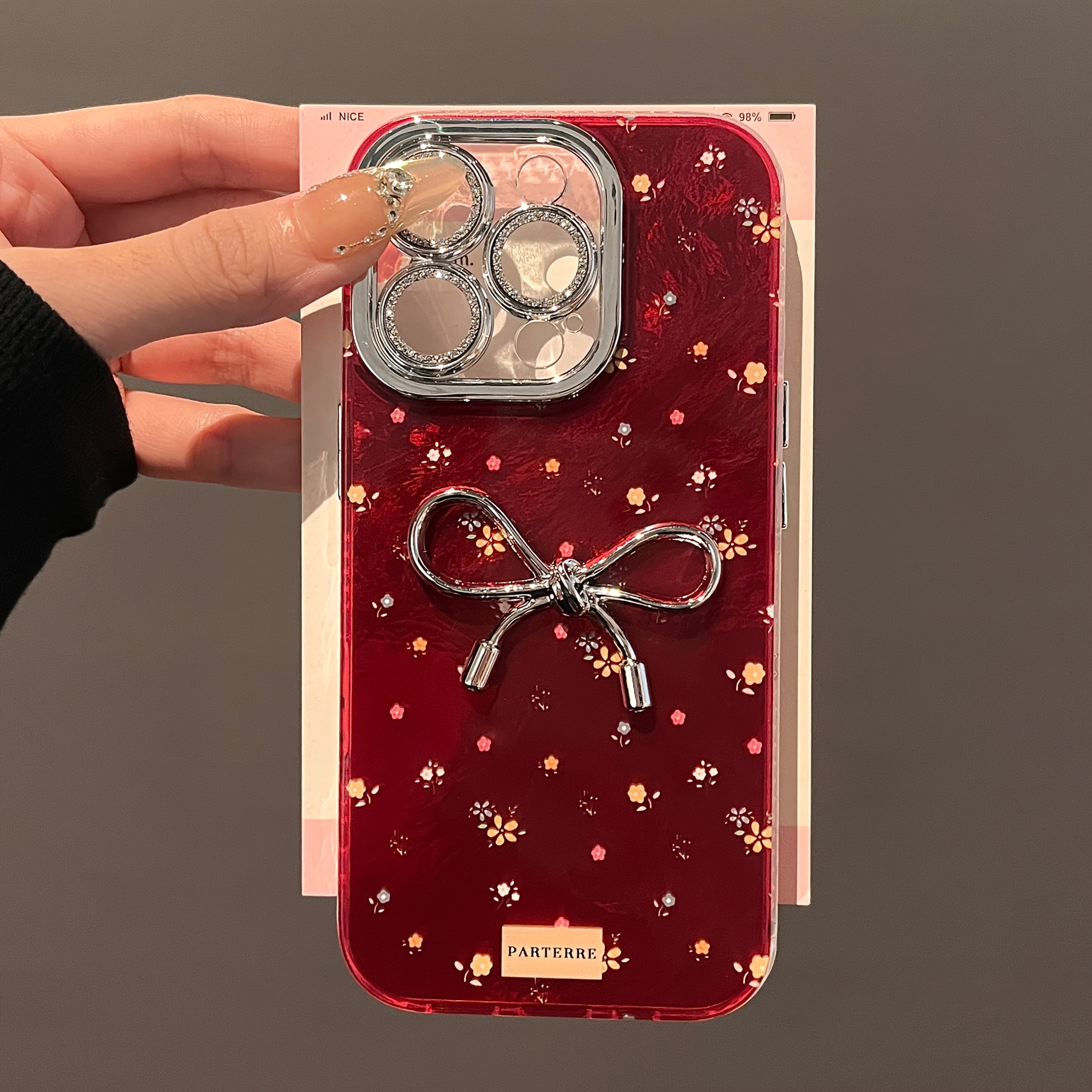Stylish Flower Metal Bow Phone Case Compatible with iPhone 16 15 14 13 Pro Max Luxury Glitter Lens Protection Soft Cover Cases
