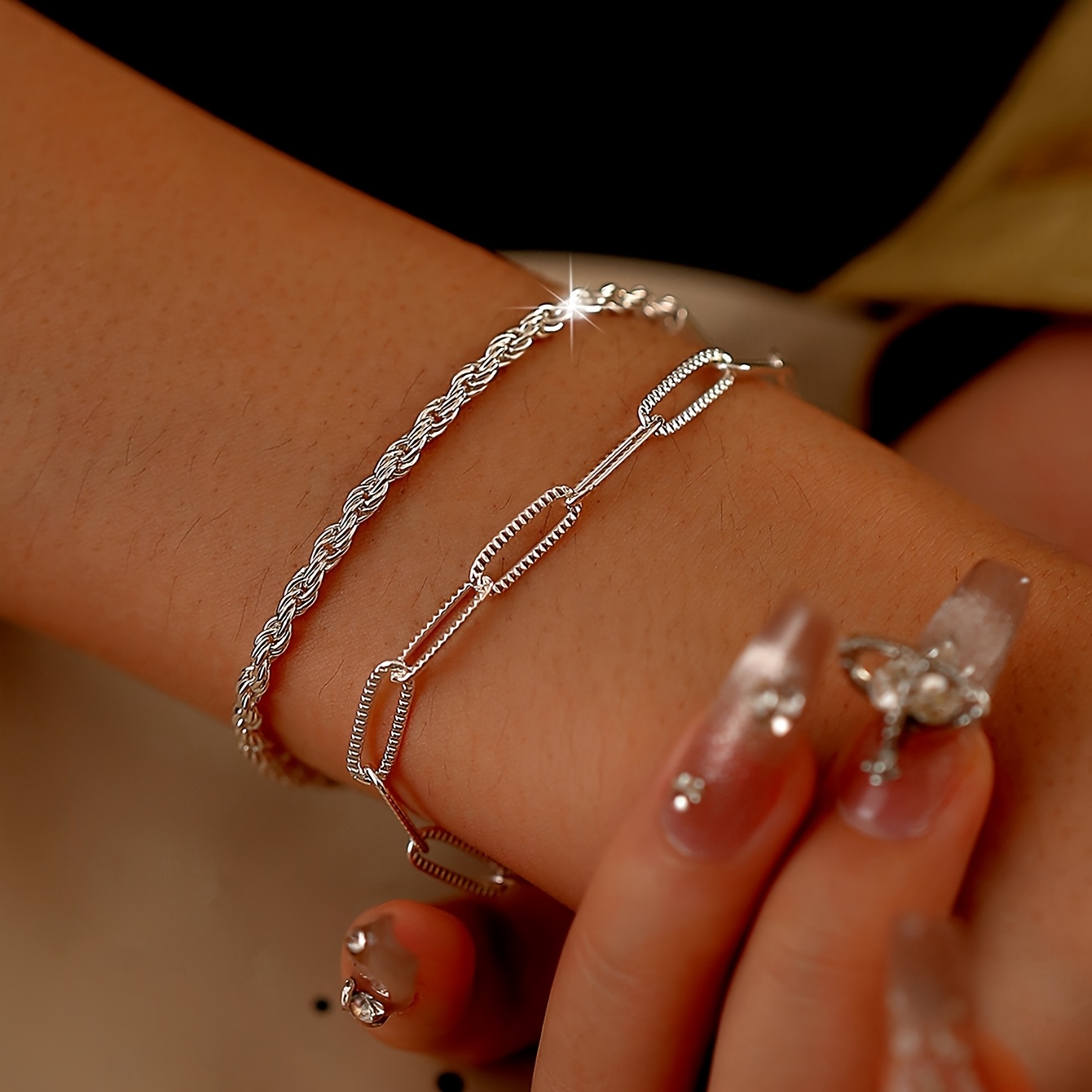 Women's Versatile Embossed Cross-link Cable Chain Stackable Bracelet