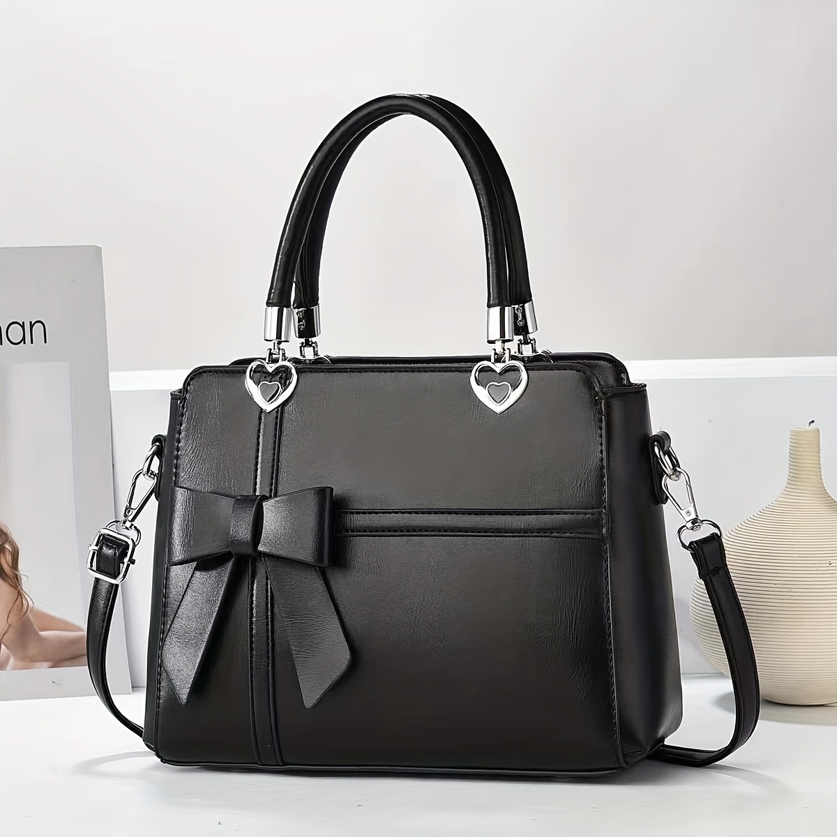 Solid Color Bowknot Handbag